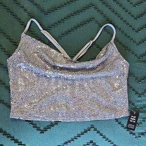 Express Silver Sequin Crop Tank Top